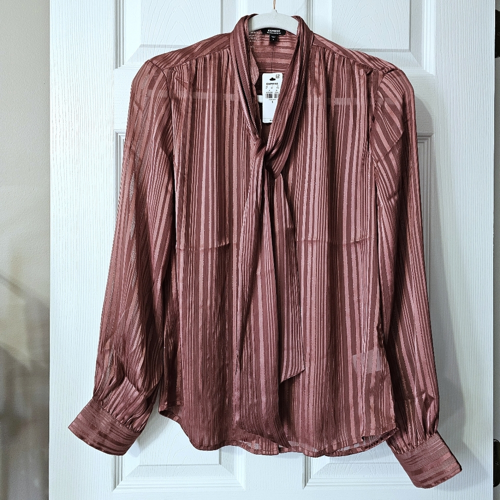Express Tie Neck Relaxed Portofino Button Down Shirt - Size S - Picture 7 of 14